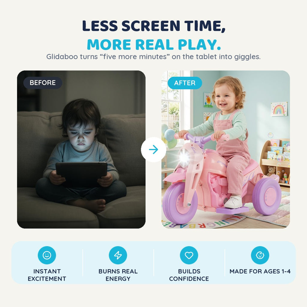 Less screen time, more real play — before and after Glidaboo
